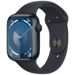 Apple Watch Series 9, GPS + Cellular, 45mm, must (Black Silicone Strap S/M)