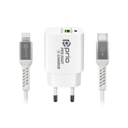 PRIO MFi Fast Charging Set (20W Dual Wall Charger + Lightning cable) - White