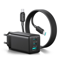 Joyroom (JR-TG10) 65W 2xUSB-C + USB-A Wall Charger - Black (USB-C to USB-C 1.2m Cable included)